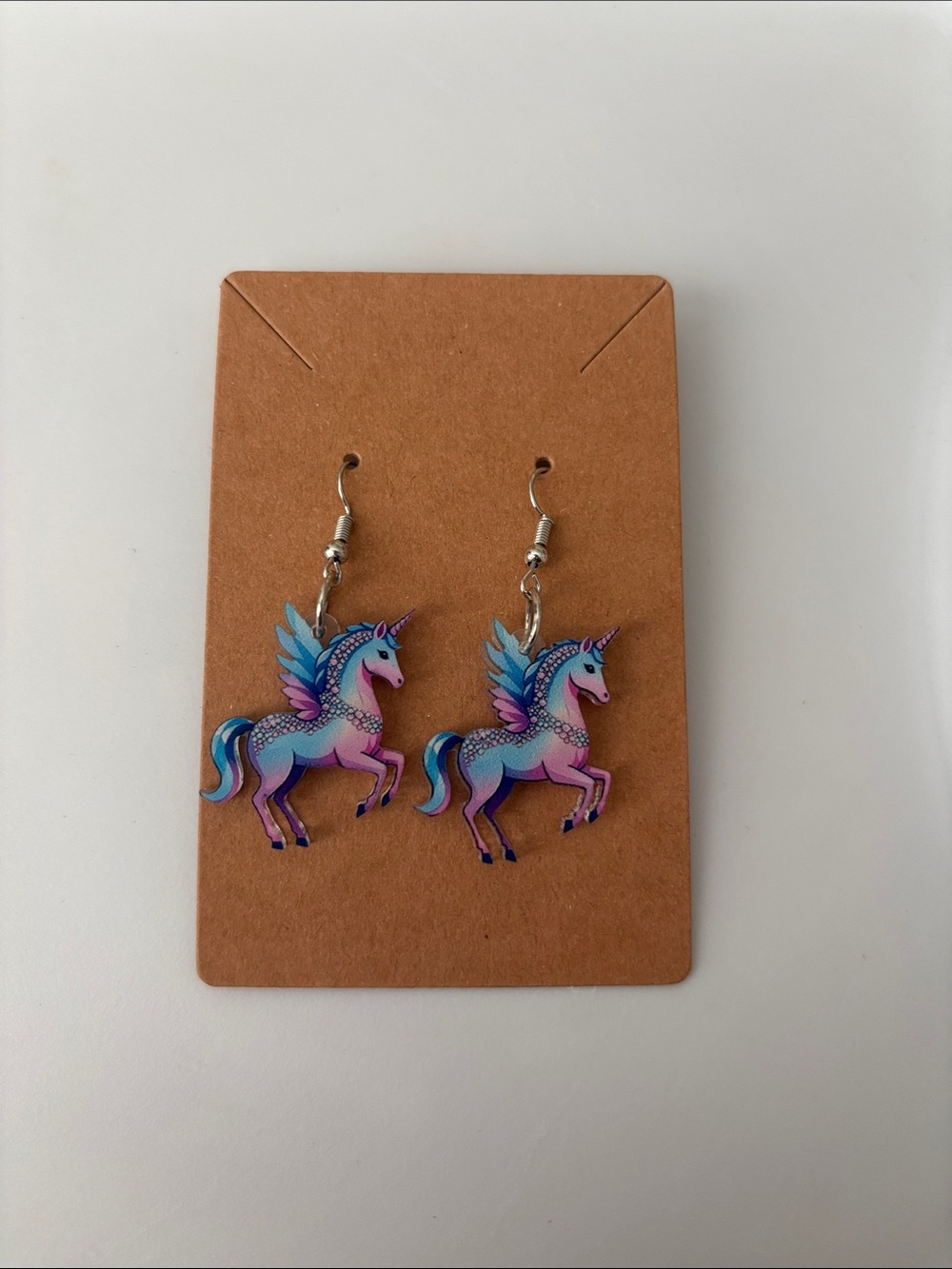 Fashion Jewelry Pink & Blue Unicorn Pegasus Dangle Earrings